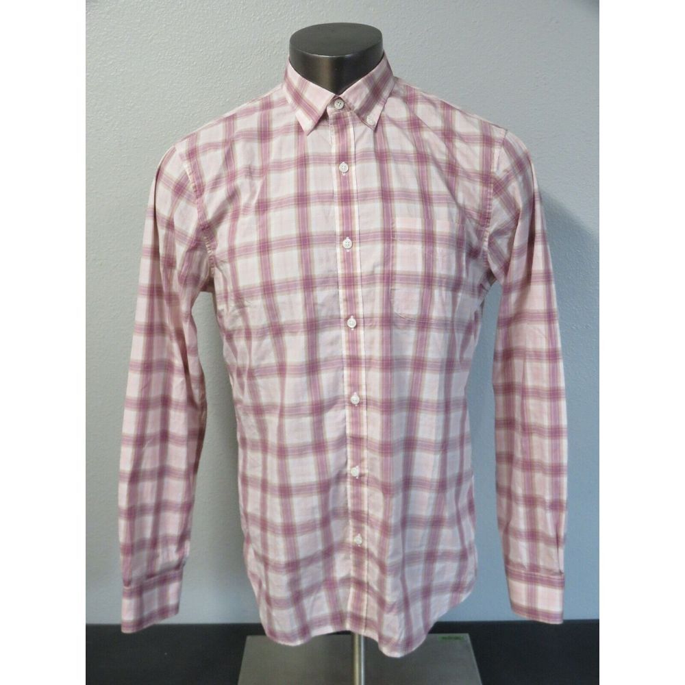 Mens Bonobos Shirt Long Sleeve Button Front Size M Tailored Fit Plaid Cotton